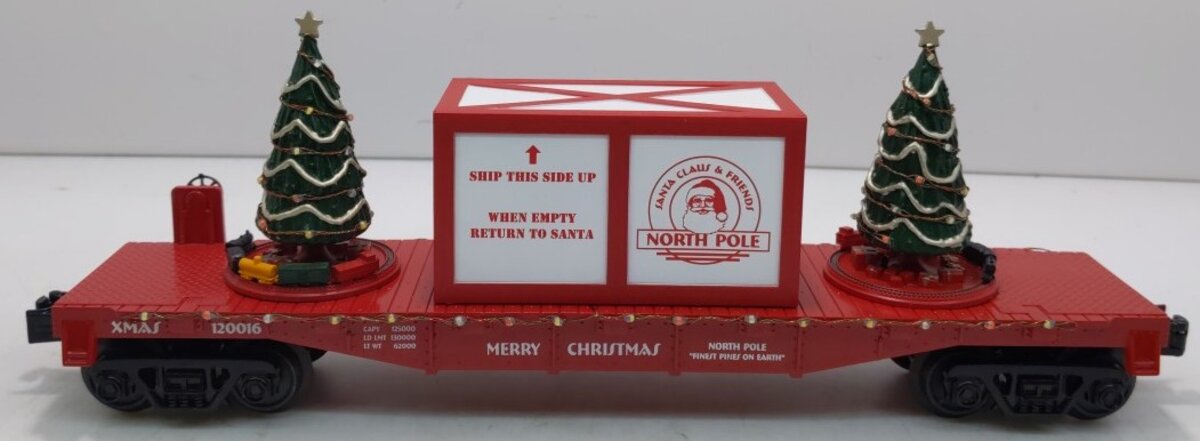 MTH 30-76672 O Christmas Flat Car with Lighted Christmas Trees