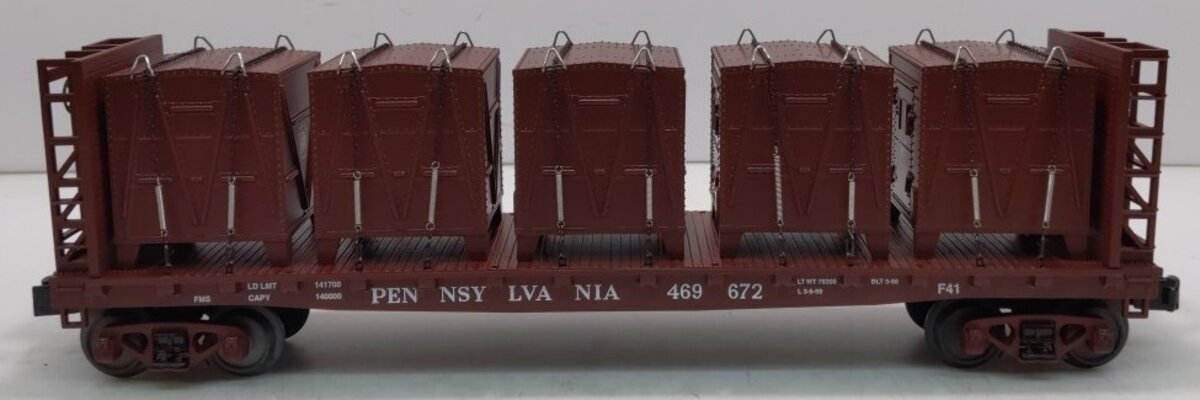 MTH 30-76472 O Gauge Pennsylvania RR Flatcar w/ Bulkheads & LCL Containers