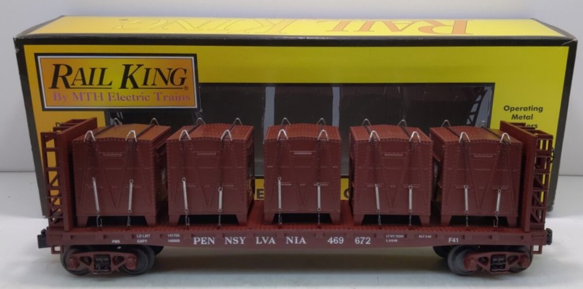 MTH 30-76472 O Gauge Pennsylvania RR Flatcar w/ Bulkheads & LCL Containers