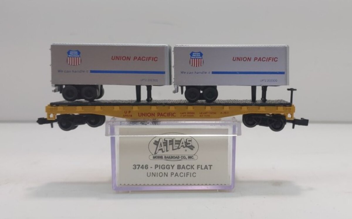 Atlas 3746 N Scale Union Pacific Flatcar with Trailer Vans #39163