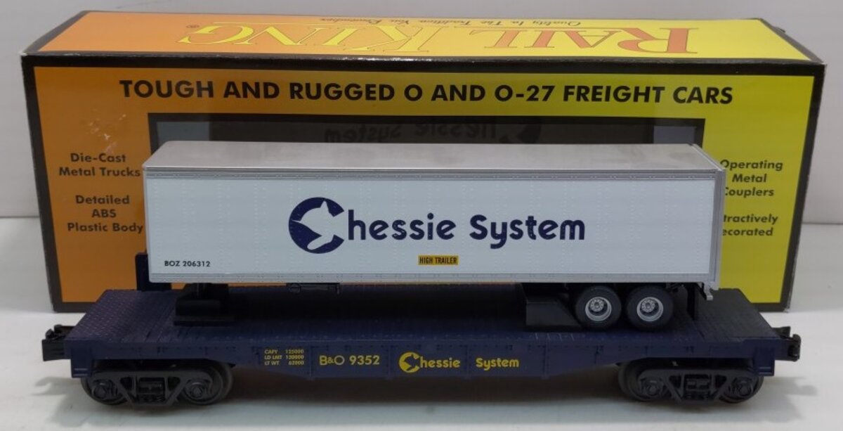 MTH 30-76463 O Chessie Flat Car w/ Trailer #9352