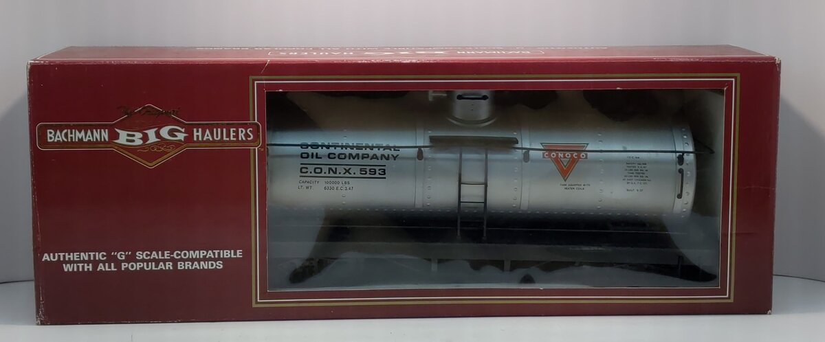 Bachmann 93446 G Scale Conoco Silver/Red Single Dome Tank Car Road # 593