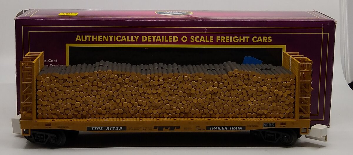 MTH 20-98895 Trailer Train Flat Car With Bulkheads & Log Load #81732