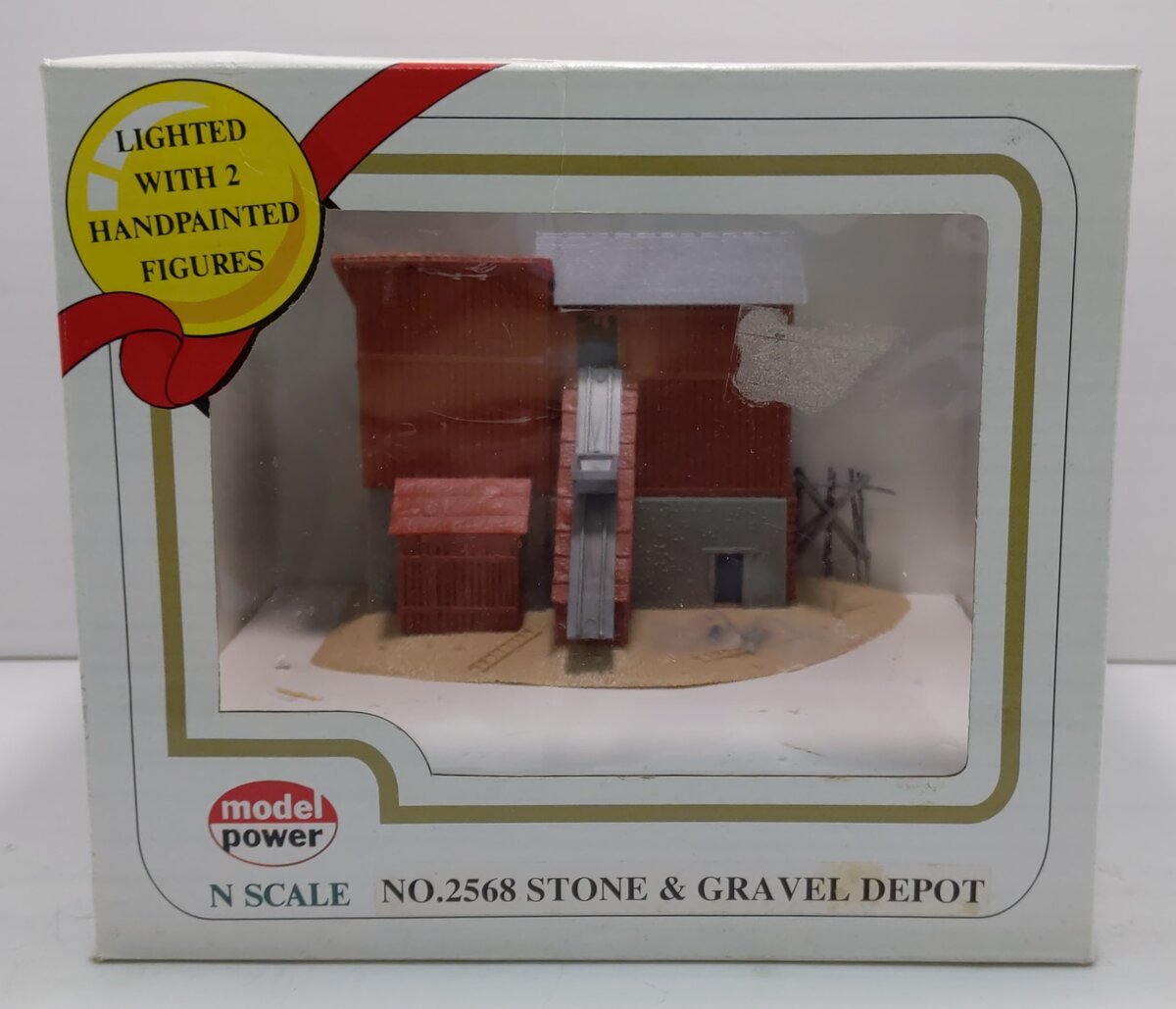 Model Power 2568 N Scale Stone & Gravel Depot Lighted W/2 Hand Painted Figures