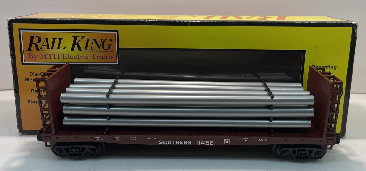 MTH 30-76360 Southern Flat Car w/Bulkheads & Pipe Load