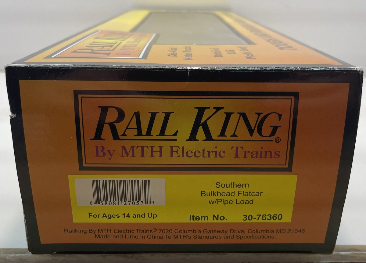 MTH 30-76360 Southern Flat Car w/Bulkheads & Pipe Load