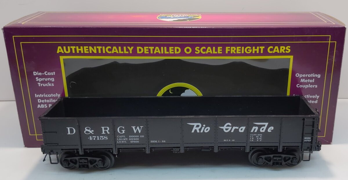 MTH 20-98092 O Gauge D&RGW 55 Ton All Steel Drop Bottom Gondola #47158