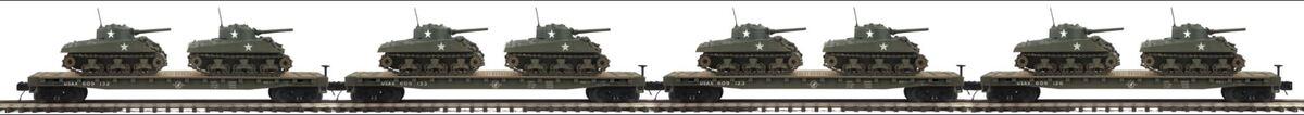 MTH 20-92151 U.S. Army Premier 4-Car Flat Car with 2 Sherman Tanks