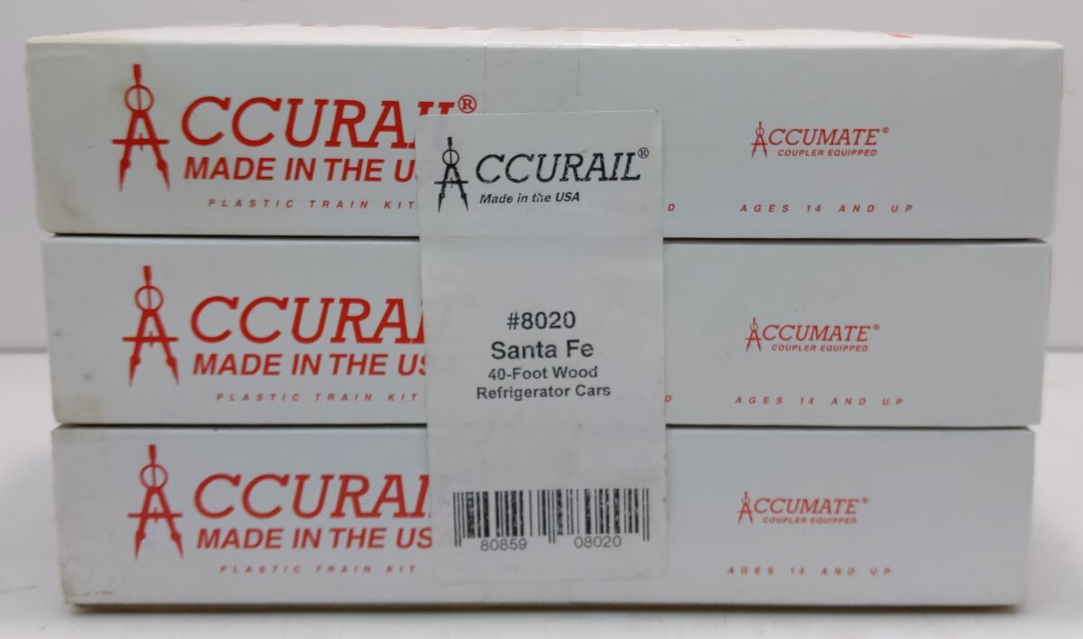 Accurail 8020 HO Scale Santa Fe 40' Wooden Reefer Kit Road #s: 8291/8753/9346