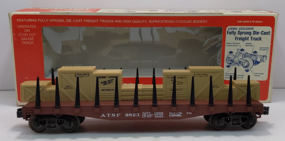 Lionel 6-9823 O Gauge Santa Fe Flatcar with Freight Load