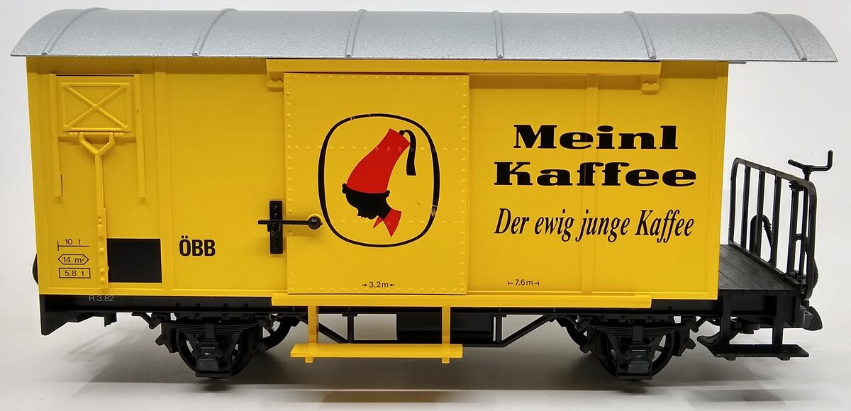LGB 44280 G Gauge Meinl  Kaffee Boxcar with Plastic Wheels