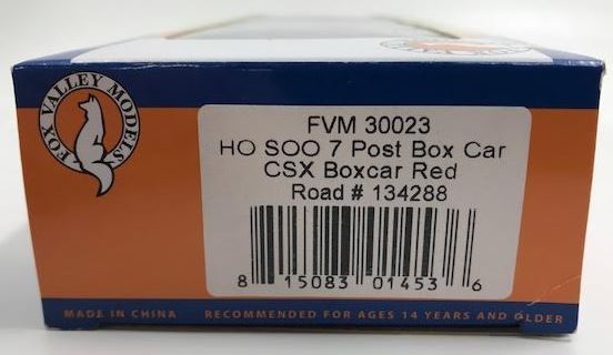 Fox Valley Models 30023 HO Scale CSX 7 Post Boxcar #134288