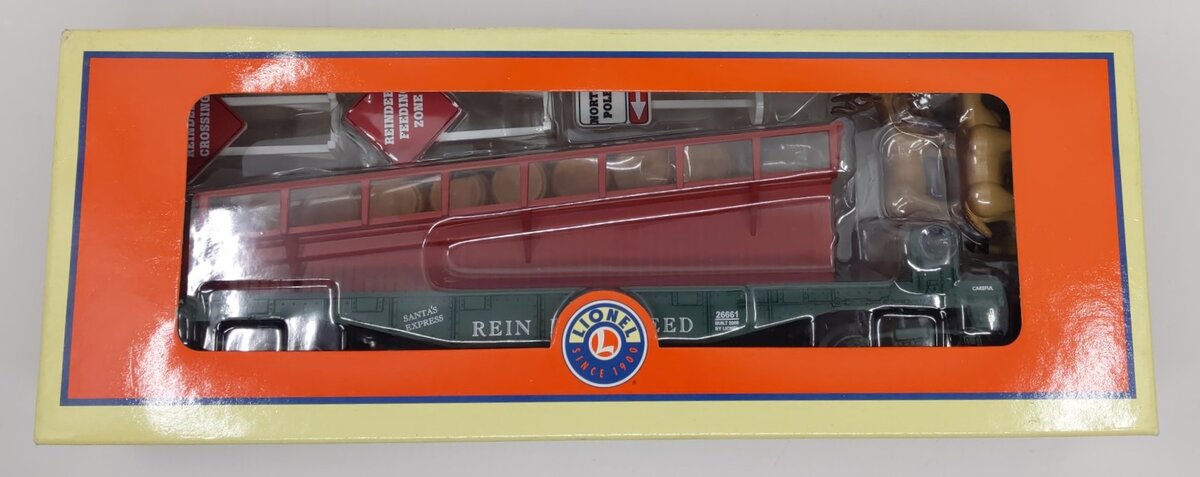 Lionel 6-26661 O Gauge Reindeer Feed Barrel Ramp Car Pack