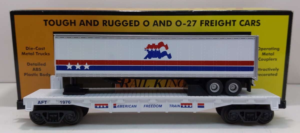 MTH 30-76782 O American Freedom Flat Car with 40' Trailer #1976
