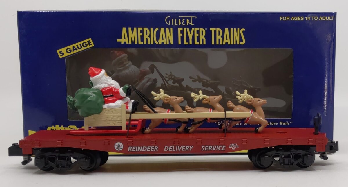 American Flyer 6-48577 S Scale Flatcar with Santa's Sleigh & Reindeer