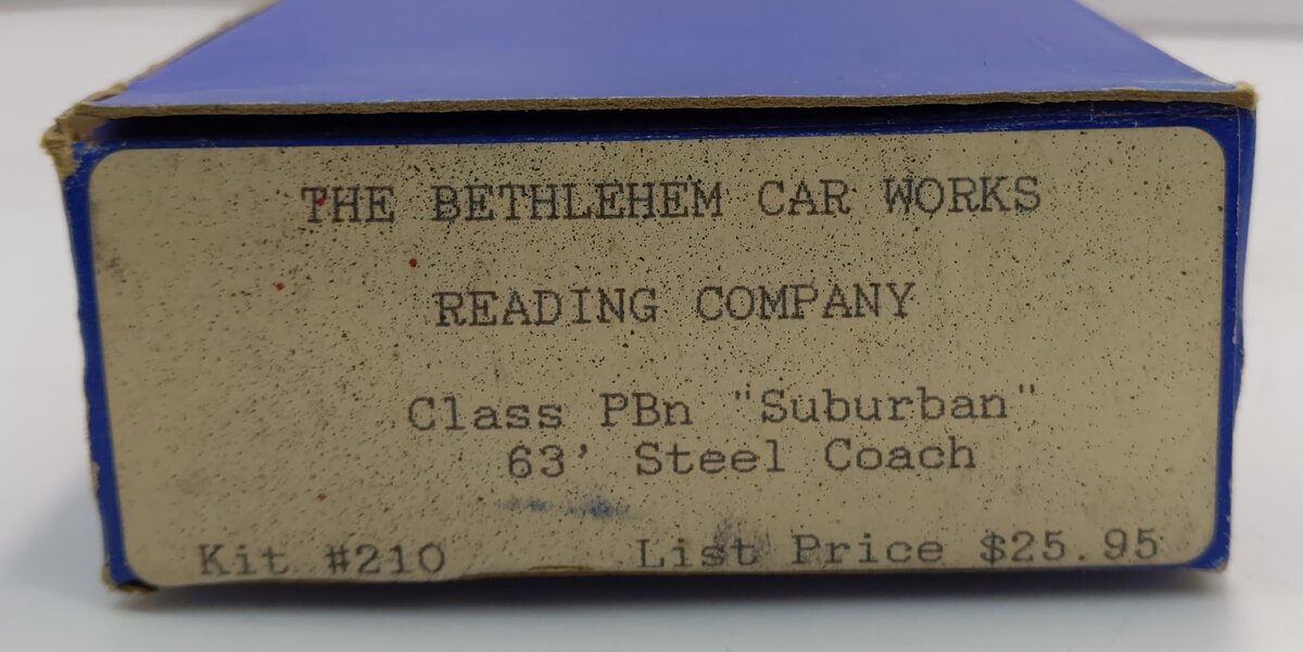 The Bethlehem Car Works 210 HO Reading Co Class PBn Suburban 63' Steel Coach Kit