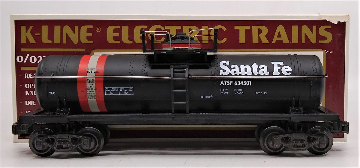 K-Line K-634501 O Gauge Santa Fe Black Single Dome Tank Car