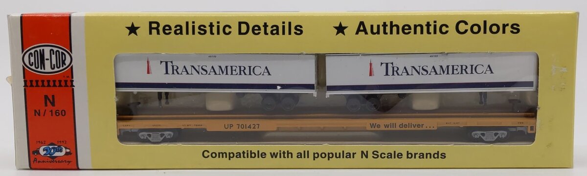 Con-Cor 0001-120605 N Scale Union Pacific 89' Flatcar w/ 45 Ft Trailers #701427