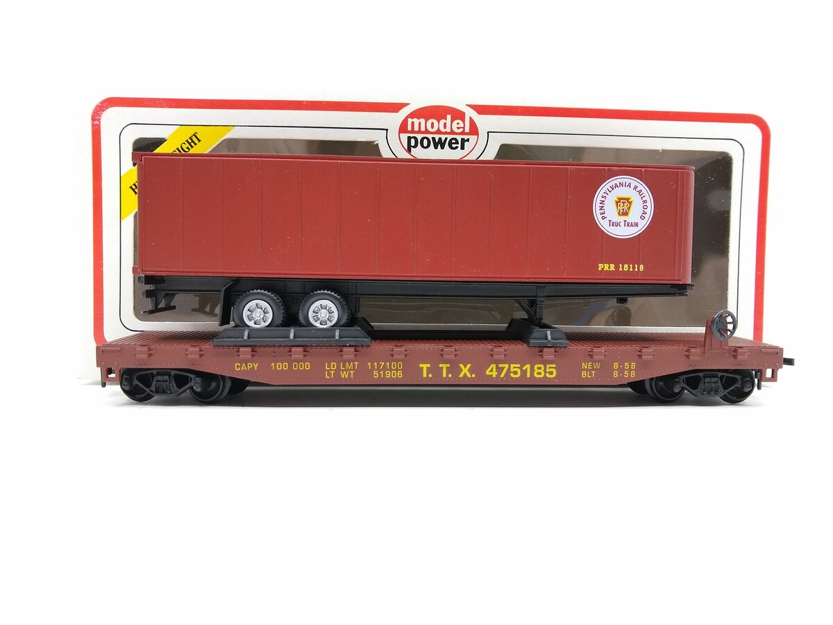 Model Power 8351 HO Scale Pennsylvania Railroad 50' Flatcar W/ 40' Trailer