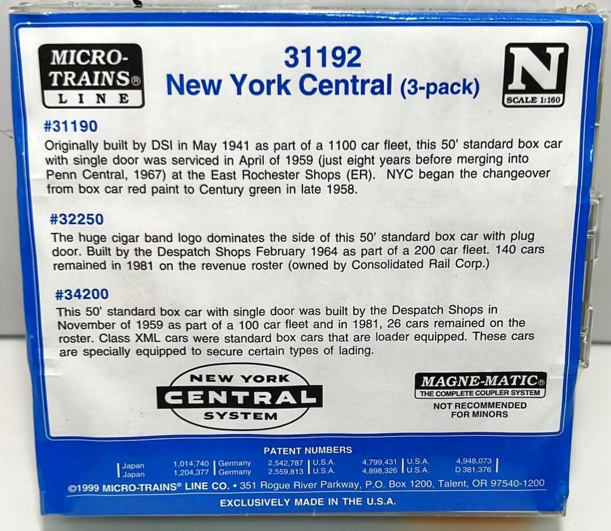 Micro-Trains 03100192 N Scale NYC 50' Standard Boxcar Set (Set of 3)