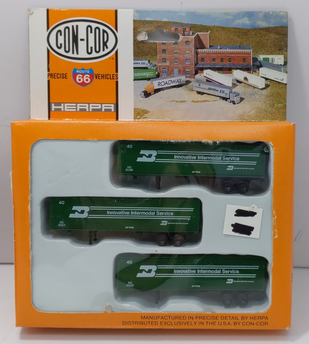 Con-Cor 0004-005102 N Burlington Northern 40' Piggypack Box Trailers (Pack of 3)