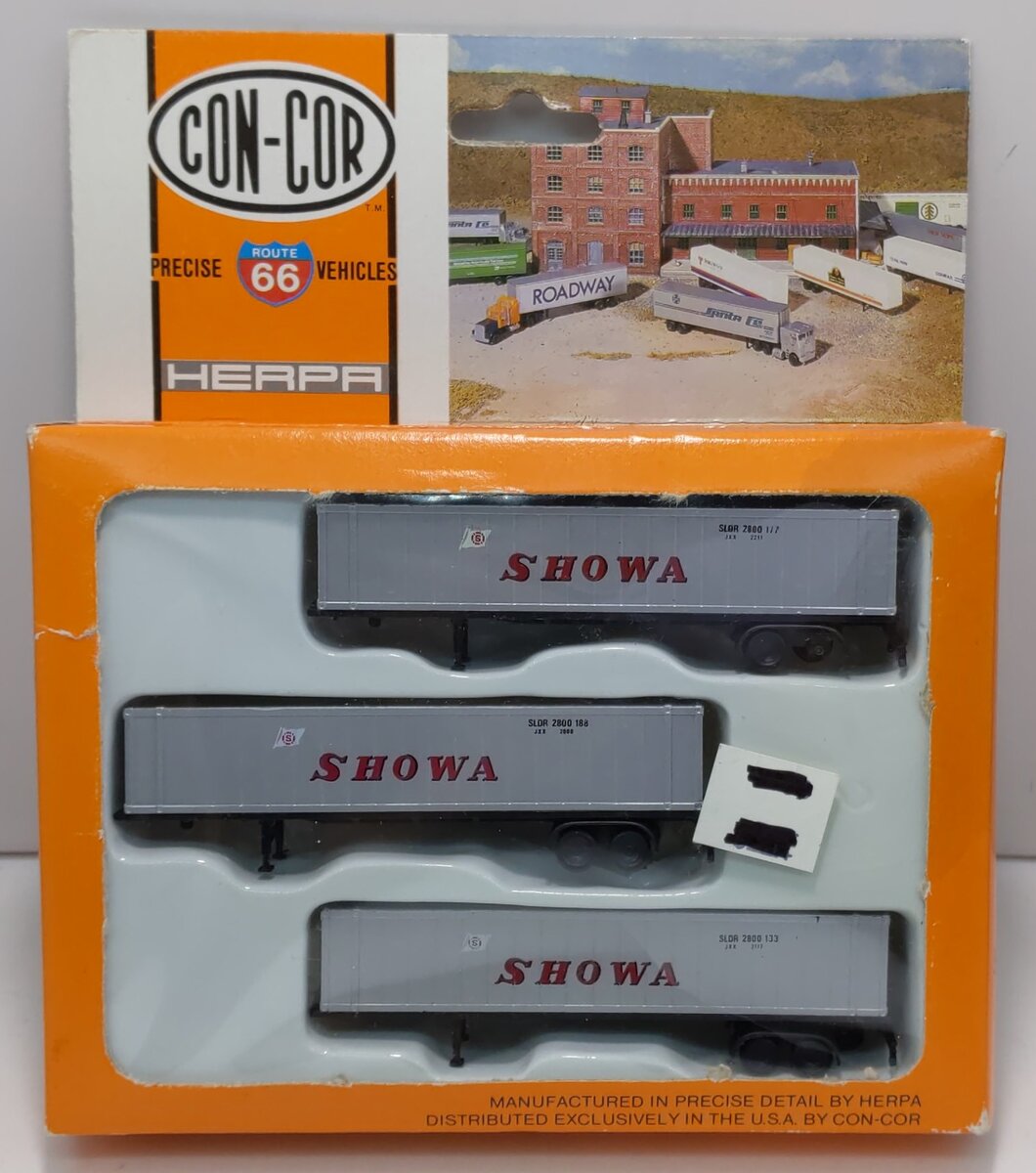 Con-Cor 0004-006111 N Showa 45'''' Piggyback Ribbed Container Trailers (Pack of