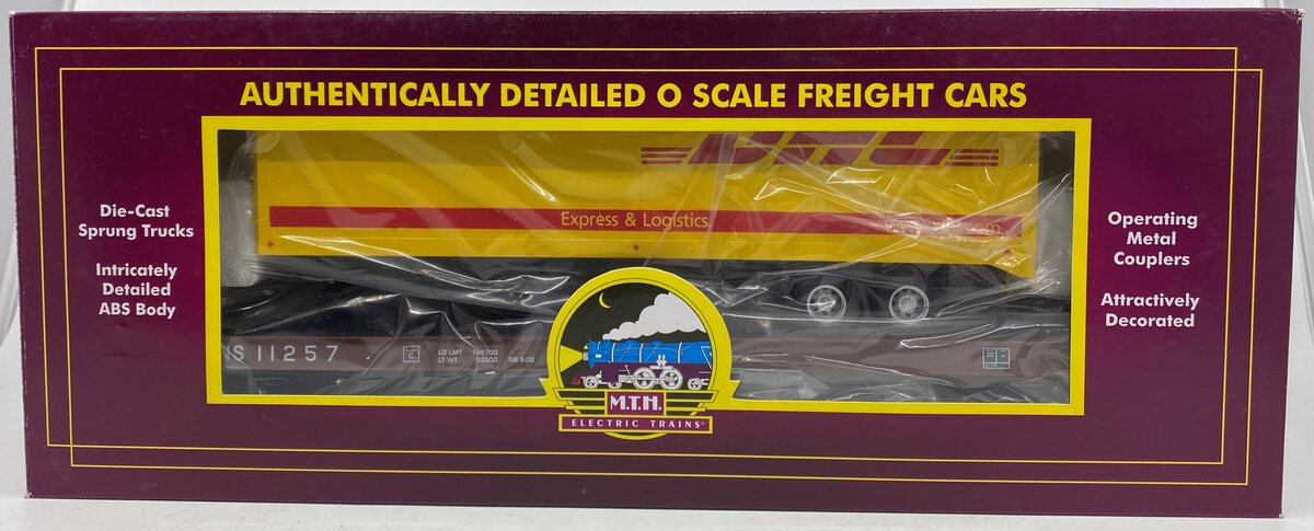 MTH 20-95275 O Norfolk Southern Flat Car with 40' (DHL) Trailer #11257