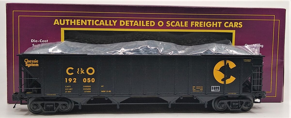 MTH 20-97821 O Chessie 4-Bay Hopper Car with Coal Load #192050