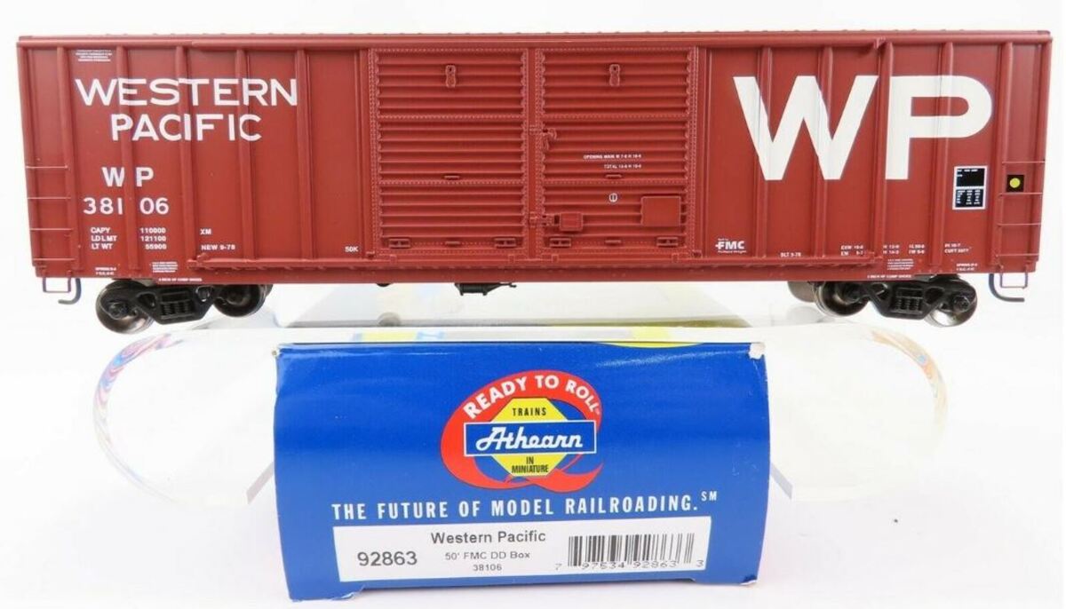 Athearn 92863 HO Scale Western Pacific 50' FMC Double Door Box Car #38106