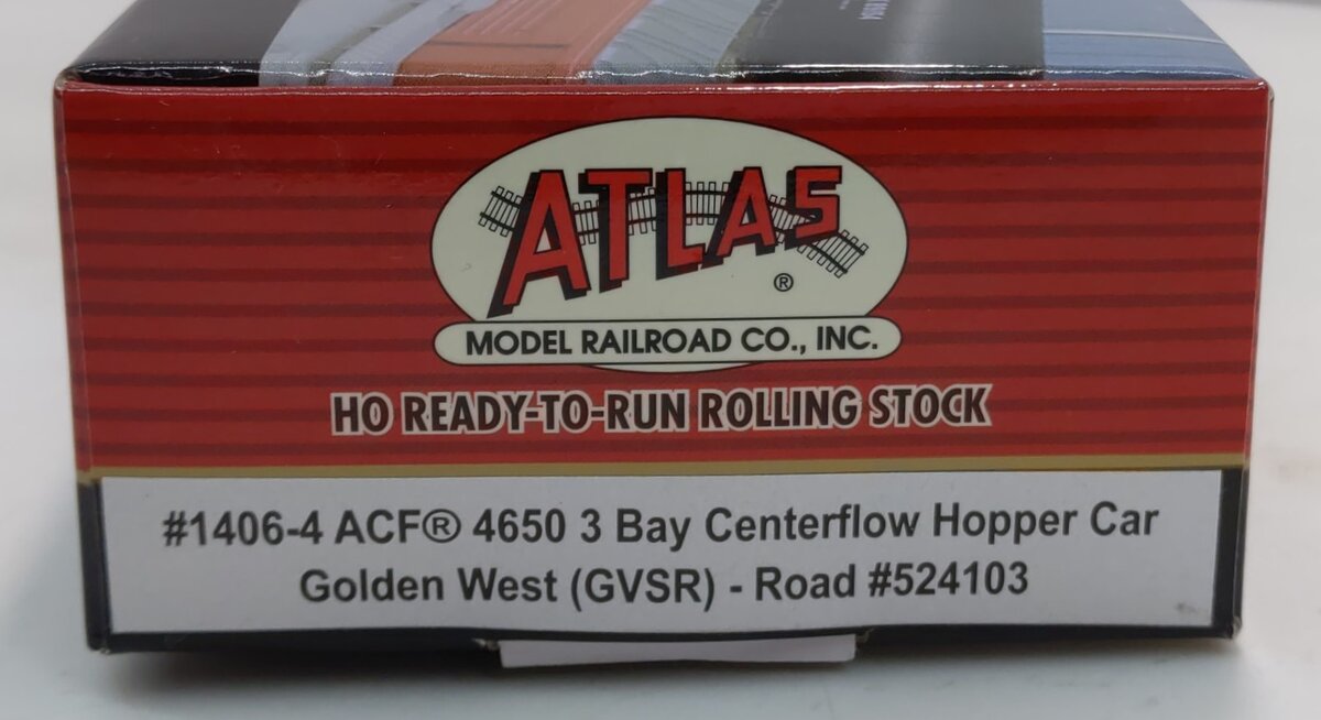 Atlas 1406-4 HO Golden West ACF 4650 3-Bay Centerflow Hopper # 524103