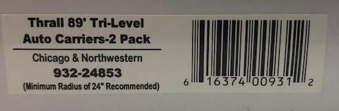 Walthers 932-24853 HO Scale C&NW Thrall 89' Tri-Level Auto Carries (Pack of 2)