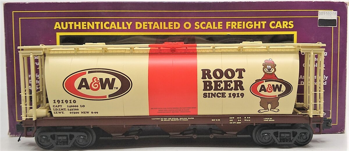 MTH 20-97685 O A&W Rootbeer 3-Bay Cylindrical Hopper Car #191910