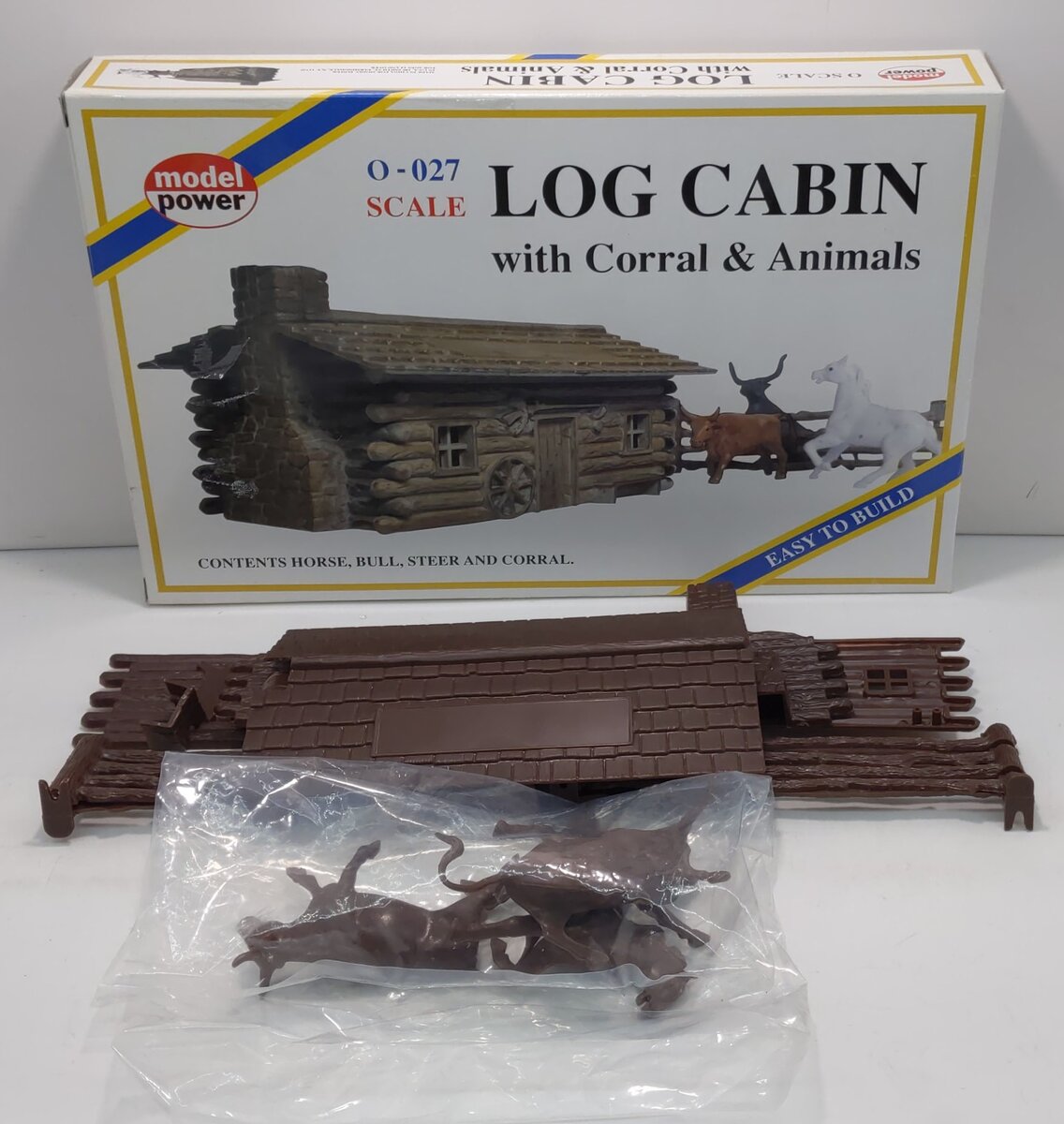Model Power 6100 O Scale Log Cabin Kit w/ Corral & Animals Building Kit