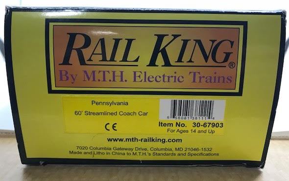 MTH 30-67903 Pennsylvania RailKing 60' Streamlined Coach Car