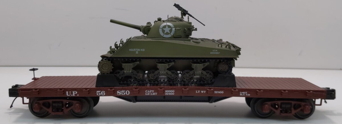 MTH 20-98743 O Premier 50 Ton 41' Wood Flat Car w/1 Sherman Tank #56850