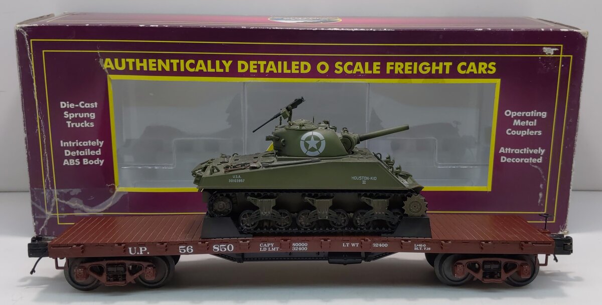 MTH 20-98743 O Premier 50 Ton 41' Wood Flat Car w/1 Sherman Tank #56850