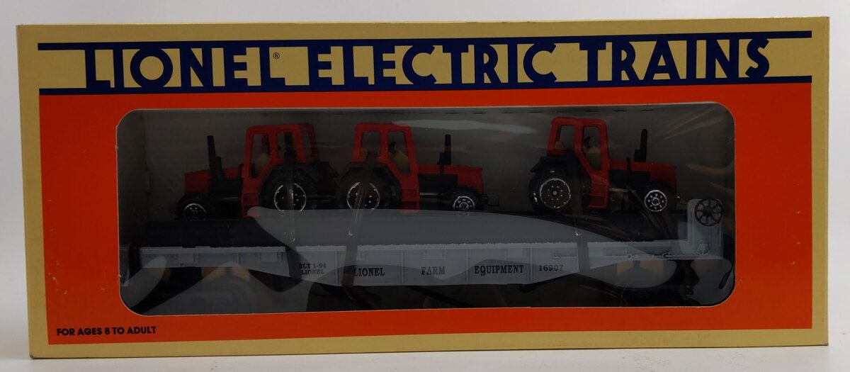 Lionel 6-16907 O Gauge Flatcar with 3 Farm Tractors