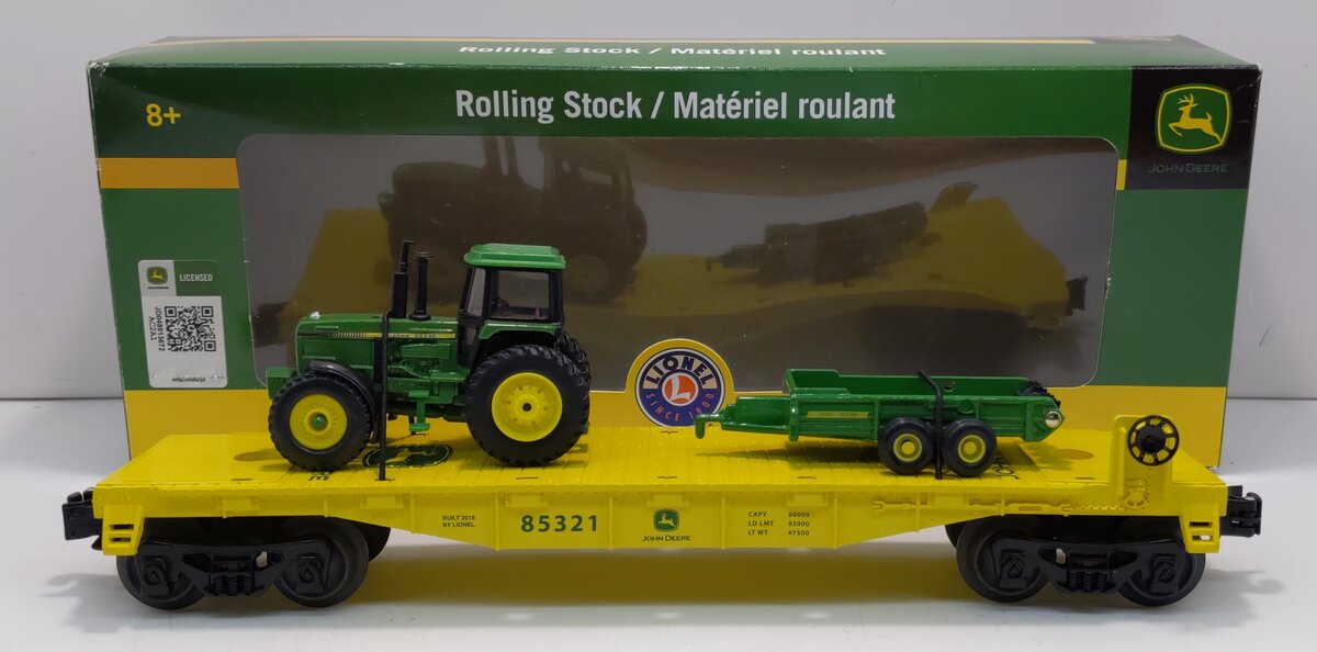 Lionel 6-85321 O John Deere Flatcar w/Tractor & Spreader Load