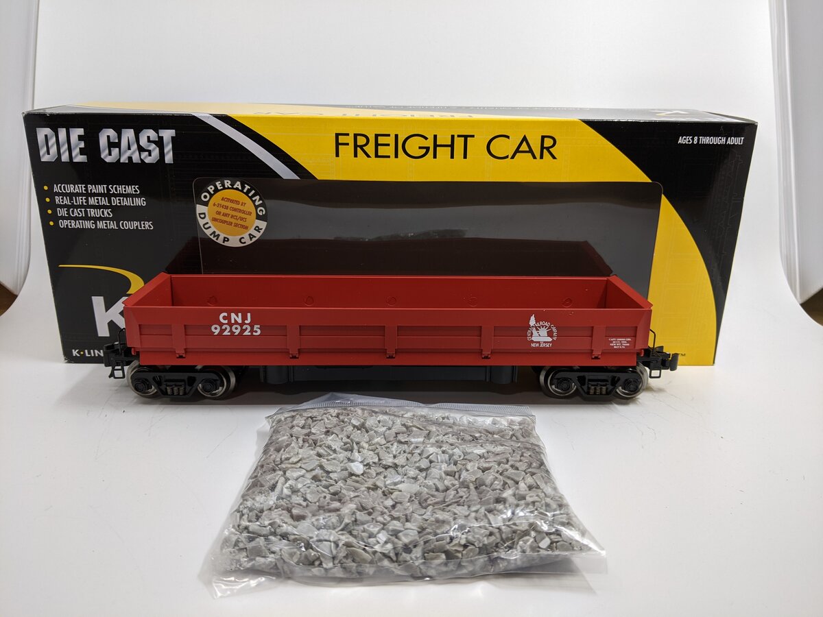 K-Line 6-21353 O Gauge CNJ Operating Ballast Dump Car #92925