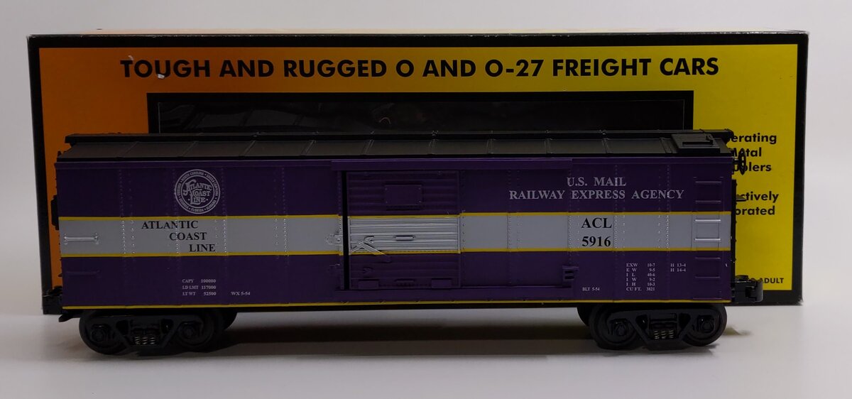 MTH 30-7458 O Atlantic Coast Line U.S. Mail Railway Express Agency Boxcar #5916