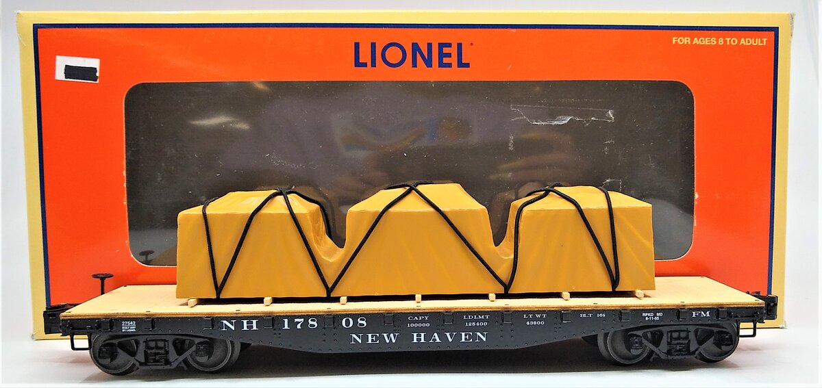 Lionel 6-27542 O Gauge New Haven 40‘ Flatcar with Covered Load #17808
