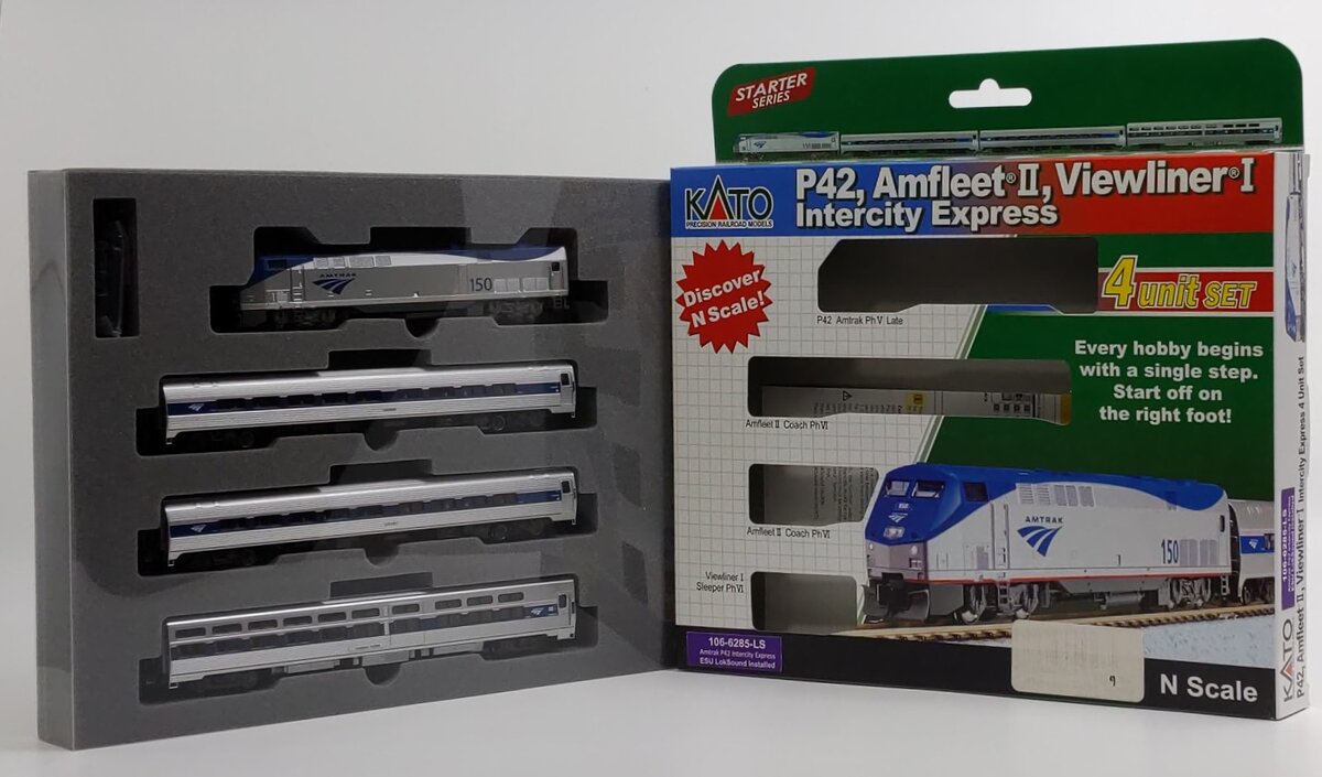 Kato 106-6285-LS N Amtrak Amfleet II P42 Phase VI Viewliner Intercity Express