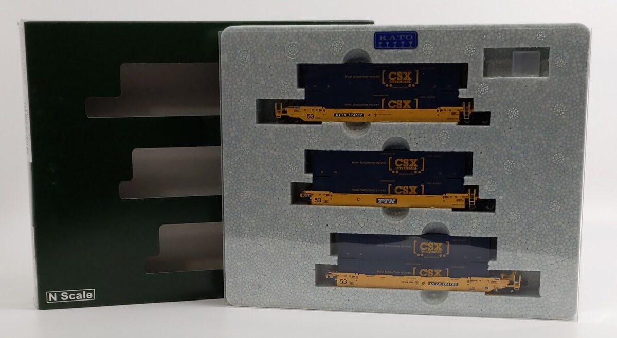 Kato 106-6175 N TTX Gunderson MAXI-IV Well 3-Car Set #724792 w/CSX Containers