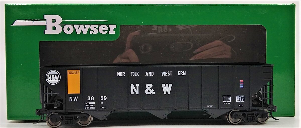 Bowser 42385 HO Norfolk & Western Wood Chip Loading 100T 3-Bay Open Hopper #3859
