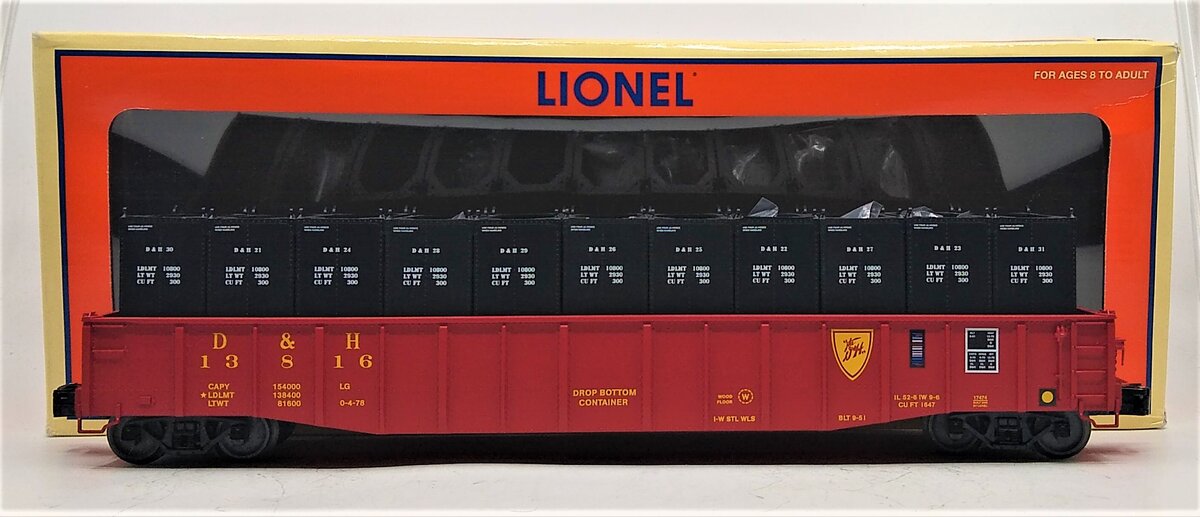 Lionel 6-17474 O Gauge Delaware & Hudson PS-5 Gondola w/Containers #13816