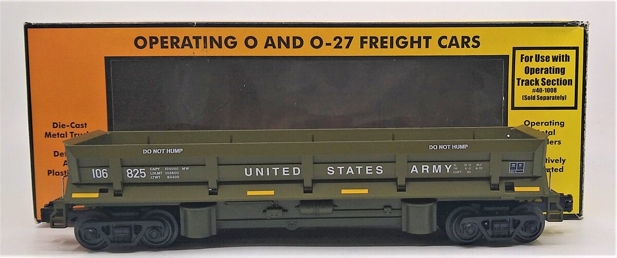 MTH 30-79590 O U.S. Army Dump Car with Operating Bay #106825