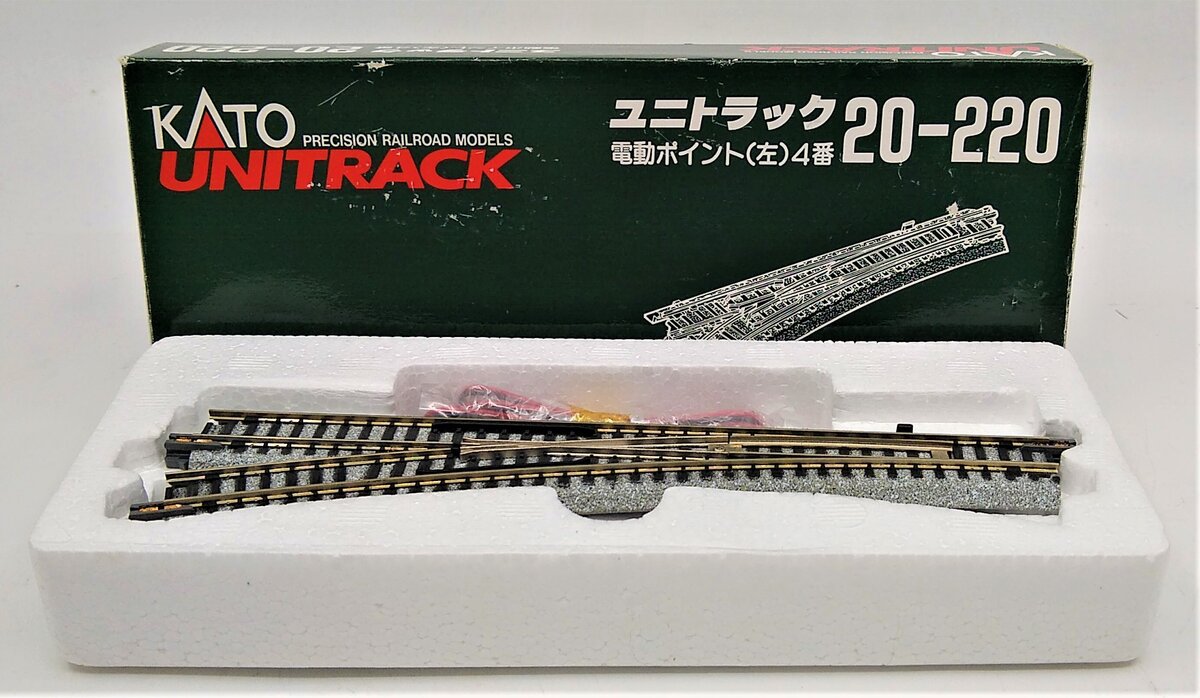 Kato 20-220 N Gauge UniTrack 19" Radius #4 Curved Left Hand Electric Turnout