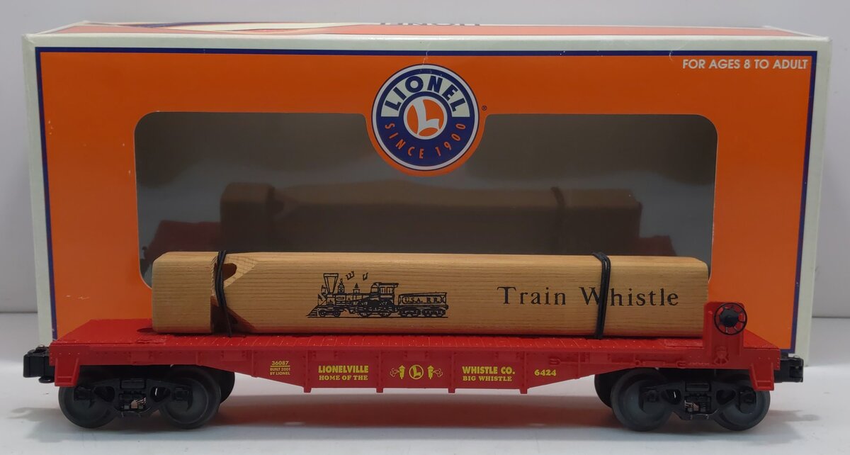 Lionel 6-36087 O Gauge Lionelville Flatcar with Wood Train Whistle