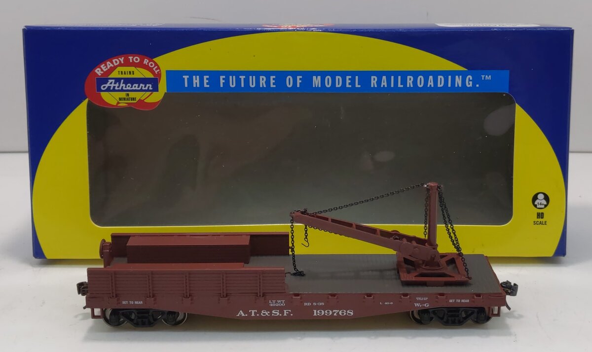 Athearn 92221 HO Scale Santa Fe 40' Derrick Flat Car #199768