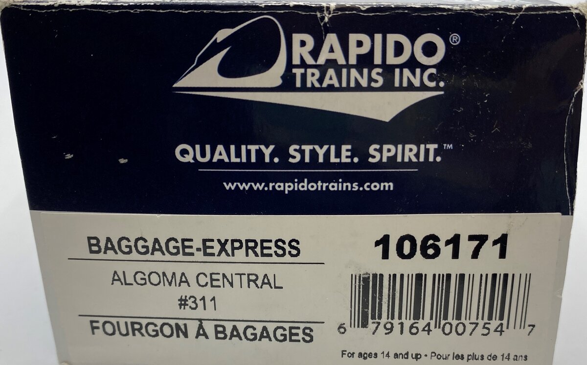 Rapido Trains 106171 HO Algoma Central Baggage Express Car #311